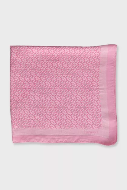 Pink silk scarf with signature print