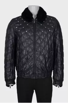 Men's leather jacket with removable fur