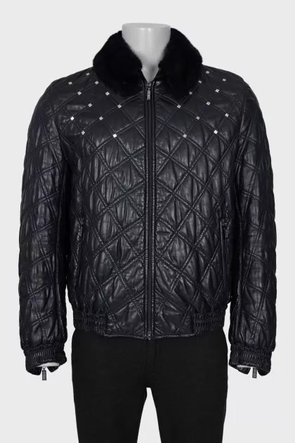 Men's leather jacket with removable fur
