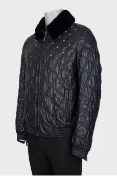 Men's leather jacket with removable fur