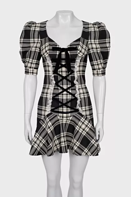Plaid dress decorated with ties