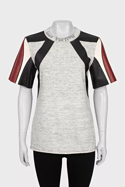 T-shirt with leather sleeves