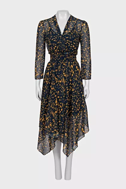 Blue fitted dress with print