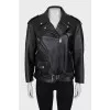 Leather jacket with brand logo