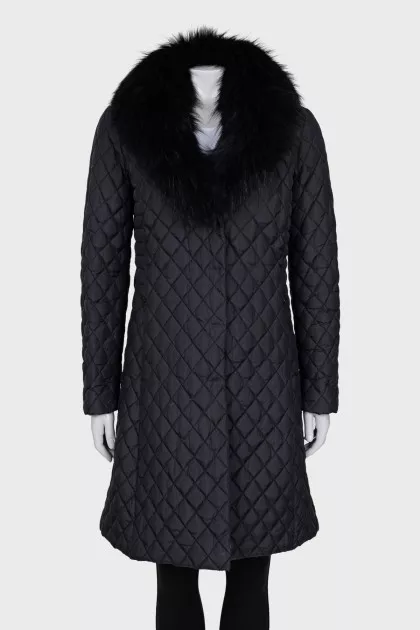 Quilted coat with removable fur