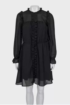 Fitted dress with ruffles and long sleeves