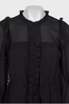 Fitted dress with ruffles and long sleeves