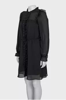 Fitted dress with ruffles and long sleeves