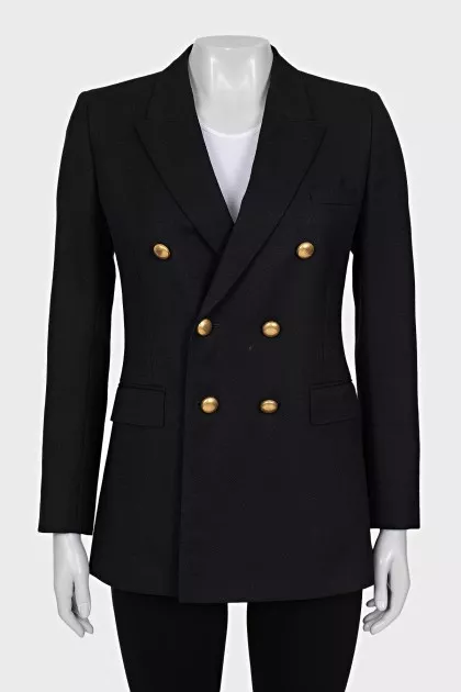 Double-breasted black wool jacket