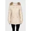 Fitted down jacket with raccoon fur