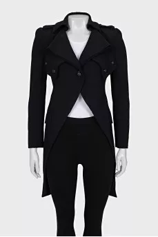 Long jacket with voluminous shoulders