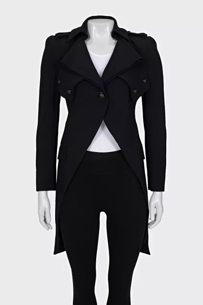 Long jacket with voluminous shoulders