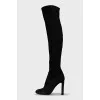 Black suede high heel ankle boots