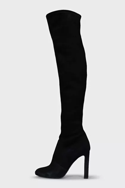 Black suede high heel ankle boots