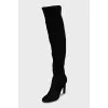 Black suede high heel ankle boots