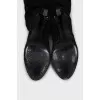 Black suede high heel ankle boots