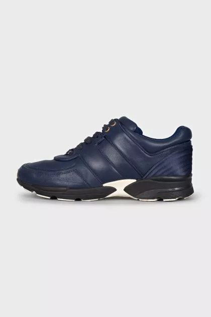 Blue leather sneakers with logo
