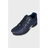 Blue leather sneakers with logo