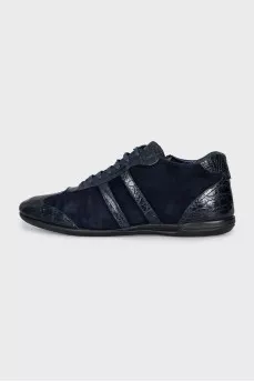 Men's blue leather and suede sneakers