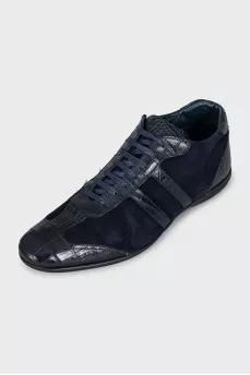 Men's blue leather and suede sneakers