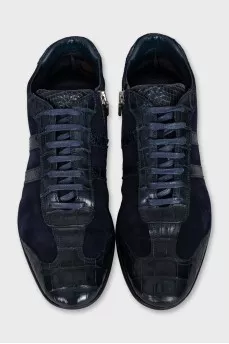 Men's blue leather and suede sneakers