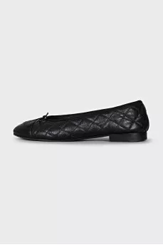 Black quilted leather ballet flats
