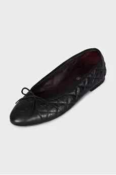 Black quilted leather ballet flats