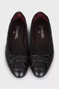 Black quilted leather ballet flats