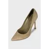 Green suede pumps