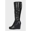 Leather wedge boots