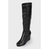 Leather wedge boots