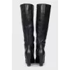 Leather wedge boots