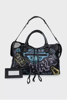 Leather bag with City print