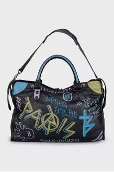 Leather bag with City print