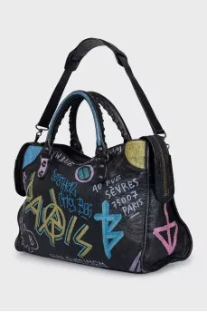 Leather bag with City print
