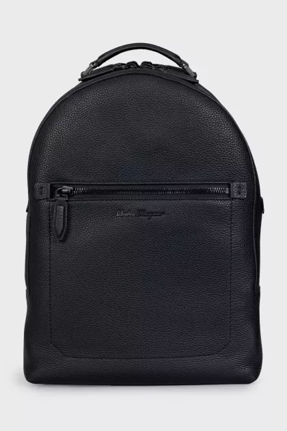 Men's black leather backpack