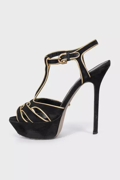 Suede sandals with gold trim