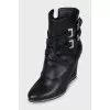 Black leather wedge ankle boots