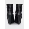 Black leather wedge ankle boots