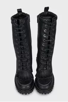 Leather ankle boots with a textured sole