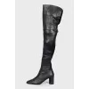 Black leather over-the-knee boots
