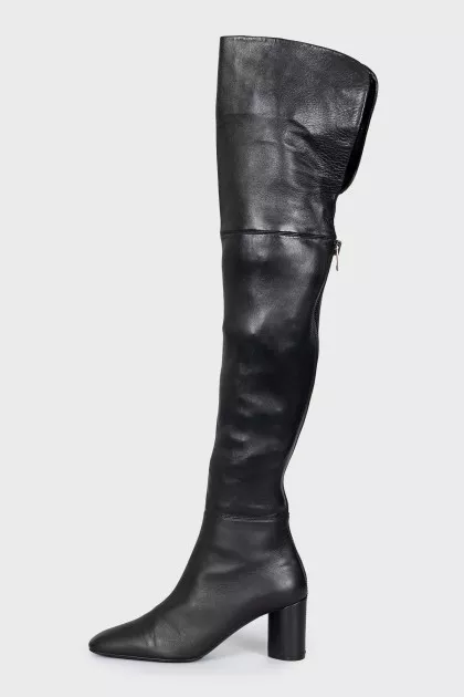 Black leather over-the-knee boots