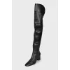 Black leather over-the-knee boots