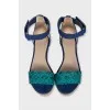 Leather and textile wedge sandals