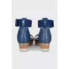 Leather and textile wedge sandals