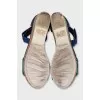 Leather and textile wedge sandals
