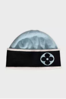 Blue hat with a brand logo