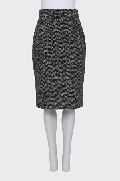 Herringbone print wool skirt