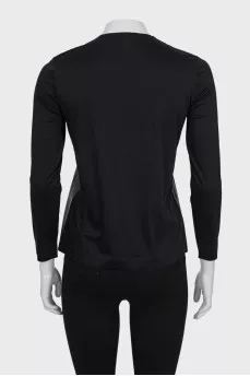 Straight long sleeve top with eco-leather insert