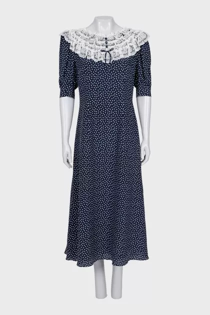 Polka dot print silk dress with ruffles